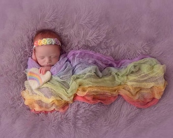 Rainbow cheesecloth Wrap for Newborn Photography photo props and rainbow headband