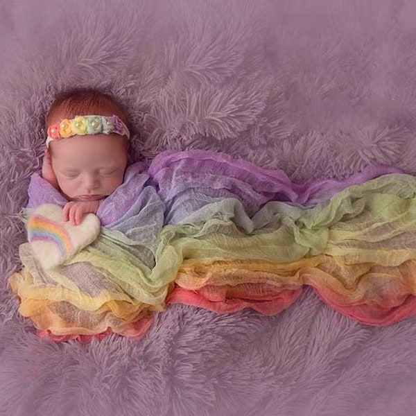 Rainbow cheesecloth Wrap for Newborn Photography photo props and rainbow headband