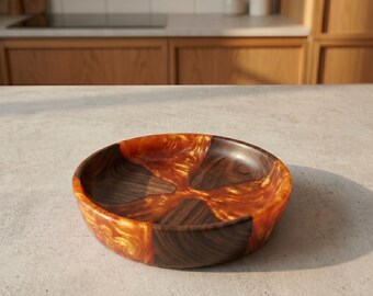 Handmade Walnut Bowl with Epoxy Resin | Wooden Decorative Bowl | Modern Rustic Home Decor