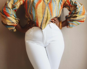 Ankara long sleeve top/ African long-sleeve top/ Adire top/ wax print tops/ Ankara blouse/ African print blouse/ Ankara summer top/ African