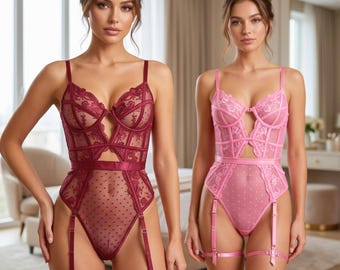 Body in pizzo, lingerie da notte, lingerie da sposa, pigiami romantici da donna