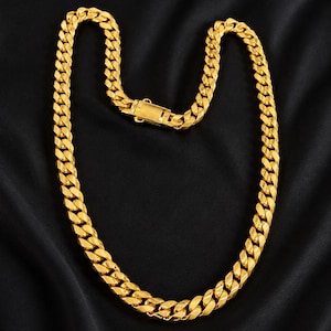 Colar masculino Dubai Cuban Link Chain – Corrente em ouro amarelo maciço 24K com certificado de autenticidade, colar Miami Cuban luxuoso e robusto para homens, joia de 90 gramas.