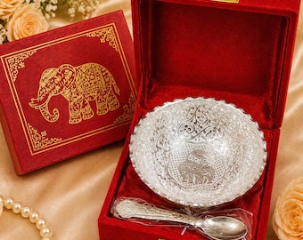 Juego de cuenco y cuchara de plata alemana con diseño de elefante - Regalo de recuerdo para bodas