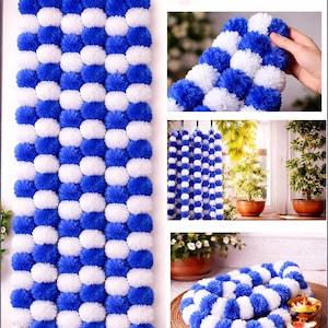 Guirnalda de caléndulas artificiales (1,5 m) - Decoración para festivales y bodas indias - Azul y blanco