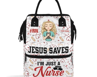 Personalized Nurse Backpack Cartoon Portrait Photo Name Work Bag Custom Nurse Gift Black Everyday Backpack for Hospital Shift