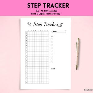 Step Tracker Printable A4 A5 PDF, Daily Steps Log, Fitness Walking Tracker, Minimal Planner, Health Habit Tracker, Instant Download