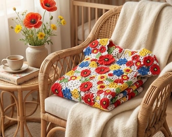 Vestido floral de ganchillo, vestido de flores hecho a mano, vestido largo de ganchillo colorido, vestido bohemio de verano, vestido de estilo vintage, vestido para festivales