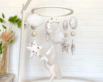 Horse Baby Mobile, Farm Nursery Decor, Boucle Clouds, Moon, Stars, Baby Shower Gift