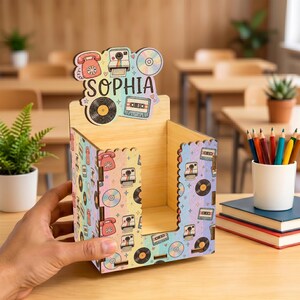 Wooden Sticky Note Holder Retro Desk Organizer Stationery Stand