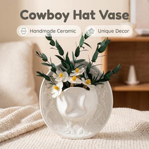 Abstract White Ceramic Statement Vase - Unique Round Flower Vase for Centerpiece- Modern Art Vase for Office & Home - Chic Housewarming Gift