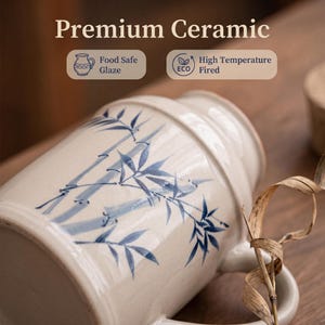 Modernes orientalisches Keramik-Warmwassertopfset, handgefertigter blauer Bambusteetasse & Topf, Guochao-Stil Wohnkultur, einzigartiges Housewarming-Keramikgeschenk