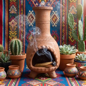 Quemador de incienso de arcilla en miniatura - Brasero rústico de cerámica para palo santo y salvia - Decoración de terracota natural para el hogar - Regalo de cerámica único