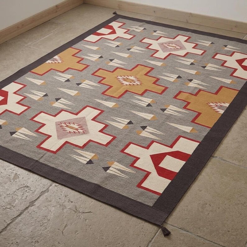 Navajo Rug Patterns Simple Handwoven Wool Navajo Kilim Rug Vintage Geometric Flatweave Aztec ...