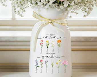 Benutzerdefinierte erste Mama jetzt Oma Keramik Blumenvase, Geburtsmonat Blumenvase, Omas Gartenvase, Muttertagsgeschenk, Geburtstagsgeschenk für Mama Nana