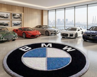 Alfombra BMW tejida a mano con logo, alfombra redonda de lana, alfombra de lujo para garaje, alfombra decorativa para automóviles, alfombra para sala de estar, regalo