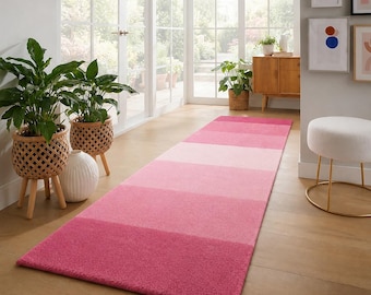 Hand Tufted Pink Ombre Runner Rug, Soft Gradient Area Rug, Long Hallway Carpet, Modern Minimalist Home Decor,Living Room Rug, Custom Size