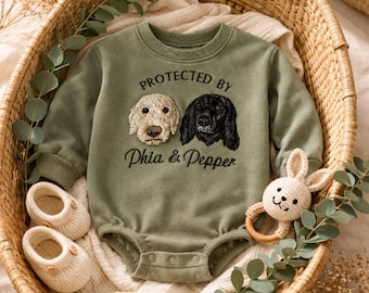 Embroidered Baby Romper, Custom Pet Photo Design, Personalized Infant Bodysuit, Newborn Outfit