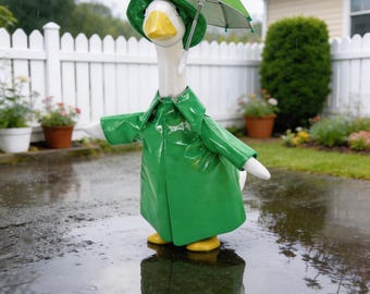 Conjunto de ganso para porche, estatua de ganso para jardín, decoración impermeable, impermeable para ganso peatonal, conjunto de 3 piezas, regalo para ganso peatonal en un día lluvioso