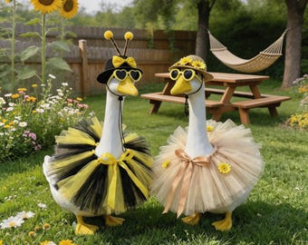 Bee & Sunflower Tutu Outfit Set, Spring Tutu Goose Outfit, Bee-themed Outdoor Garden Outfit, Pavilion Decoration, 23-inch Universal