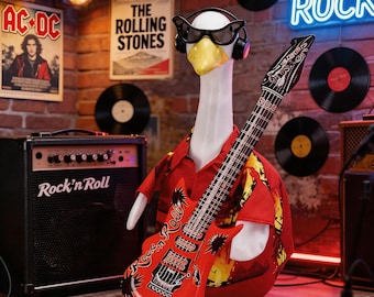 Porch Goose Outfit, Rock Guitar Goose Figurine Costume, Retro Rock Style Guitar Goose Statue Costume, Rock Guitar Goose Art Costume