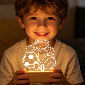Personlig sportnattlampa, Anpassad namnlampa, Fotboll basket baseboll fotboll, Pojkrumsinredning, Idrottsrumsinredning, Barnsportlampa