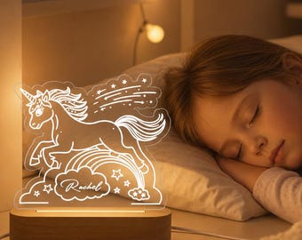 Personalized unicorn LED Night Light, Custom Name Acrylic Lamp, Unicorn Lover Gifts,Animal Lamp,Butterfly Bedroom Decor,Clouds Bedside Light