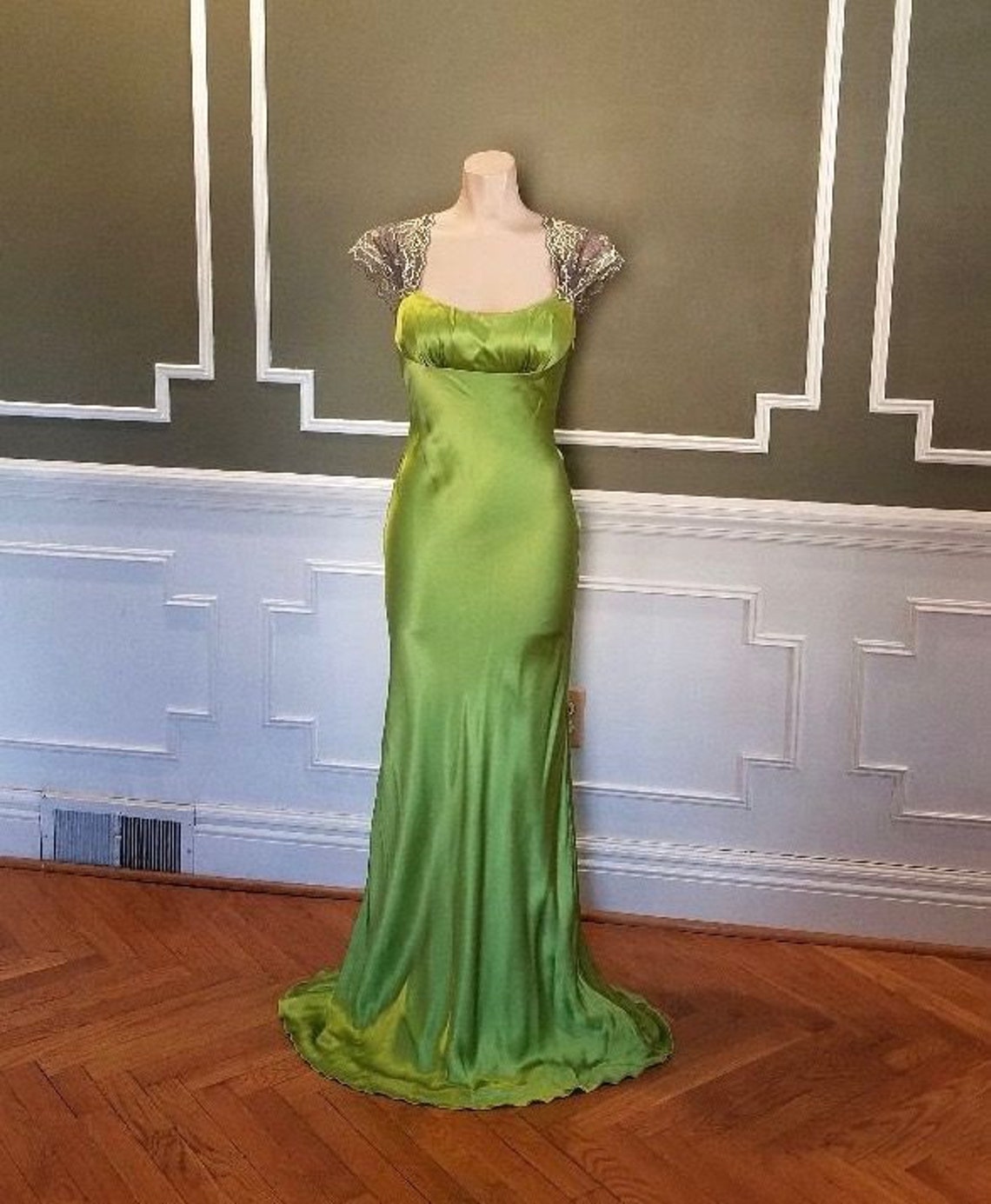 Chartreuse Silk and Lace Evening Gown Size XS | Etsy