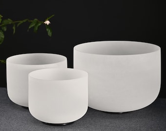 Frosted Quartz Crystal Singing Bowl Minor Tri-Chakra Set (9", 11", 13") with Carrier Bag