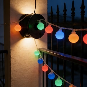 Round beaded string lights ,outdoor camping, tents, gardens, and creating a warm and inviting atmosphere