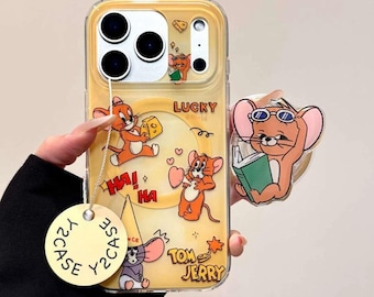 Funda PopSocket MagSafe 3D de Tom y Jerry para iPhone 17/16/15 Pro Max - Diseño de Jerry Mouse con gafas de sol, funda blanda de dibujos animados retro