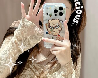 Fully MagSafe Compatible Teddy Bear & Star Case for iPhone 17/16/15 Pro Max – Cute Clear Cover with 3D Teddy Pop Socket,Perfect Gift