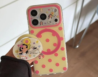 Cute Lilo & Stitch MagSafe Case for iPhone 17/16/15 Pro Max – Pink Polka Dot Design with 3D Pop Socket And Charm,Fully MagSafe Compatible