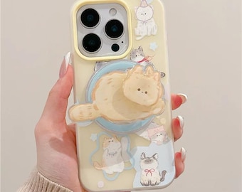 Funda MagSafe con diseño de collage de gatitos en tonos pastel para iPhone 17/16/15 Pro Max – Diseño de gatito kawaii con Pop Socket 3D suave, compatible con MagSafe