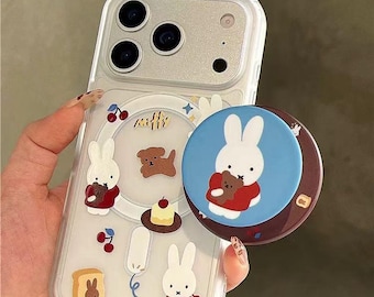 Sweet Miffy & Dessert MagSafe iPhone Case for iPhone 17/16/15 Pro Max – Kawaii Bunny with 3D Pop Socket And Clear Anti-Yellowing Protection