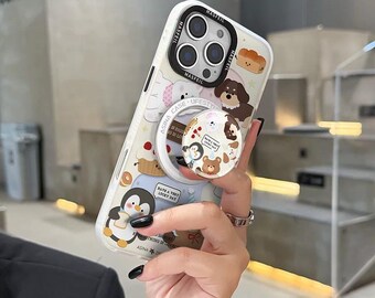 Funda MagSafe con diseño de animales para iPhone 17/16/15 Pro Max – Funda transparente Kawaii con soporte Pop Socket de animales, protección antiamarilleo.