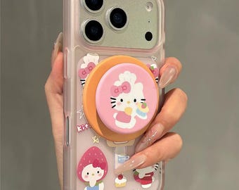 Hello Kitty 3D Pop Socket MagSafe Case for iPhone 17/16/15 Pro Max – Kawaii Sanrio Design, Clear Protective Cover,MagSafe Compatible