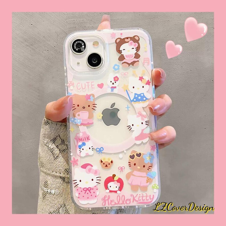 3D Pop Up Hello Kitty MagSafe iPhone Case, Cute Kawaii Aesthetic Phone Cover, Handmade Protective Case for iPhone 17 Pro Max,Fully Magsafe Magnetic Case Only