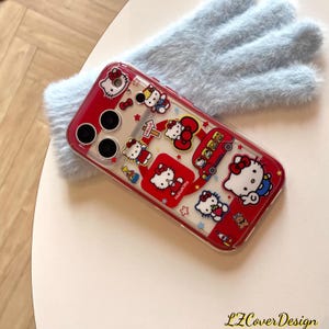 MagSafe-Compatible Red Hello Kitty Friends Phone Case Central Hello Kitty Magnetic Ring Stand,Christmas Theme Design,iPhone 15/16/17 Pro Max Magnetic Case Only