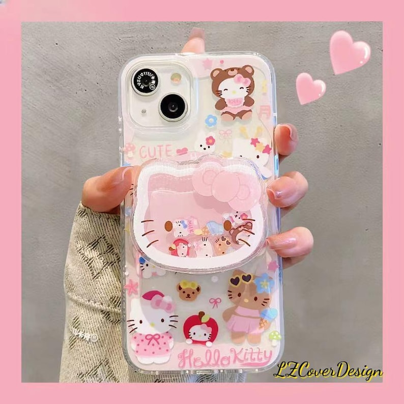 3D Pop Up Hello Kitty MagSafe iPhone Case, Cute Kawaii Aesthetic Phone Cover, Handmade Protective Case for iPhone 17 Pro Max,Fully Magsafe Magnetic Case + Grip