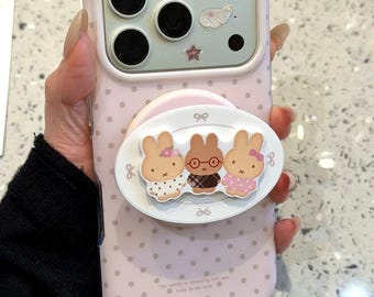 MagSafe Compatible Bow Miffy Bunny Case for iPhone 17/16/15 Pro Max – Cute Pink Polka Dot Cover with 3D Miffy Pop Socket,Perfect Gift
