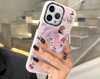 MagSafe Compatible Animal Tea Party Case for iPhone 17/16/15 Pro Max – Kawaii Clear Cover with 3D Pop Socket(Cute Bunnies, Bears & Desserts)