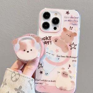 MagSafe Compatible Pink Clear Case with Cat Chick Pop Socket for iPhone 17/16/15 Pro Max – Kawaii Sparkle Heart Design,Cute 3D Grip Cover