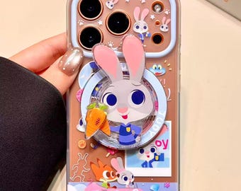 Funda MagSafe compatible con la pareja Judy Hopps y Nick Wilde de Zootopia para iPhone 17/16/15 Pro Max – Bonita funda transparente con Pop Socket 3D, regalo para ti