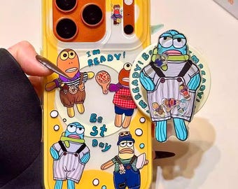 Cartoon Fish Crew Magnetic Case for iPhone 17/16/15 Pro Max, Yellow Stand (Magsafe Compatible)