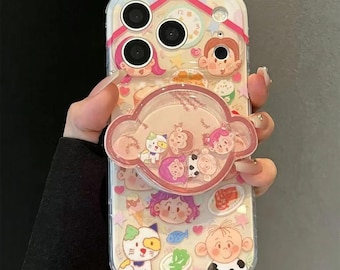 Funda MagSafe con tutú de orejas grandes y diseño adorable para iPhone 17/16/15 Pro Max: funda transparente con personajes kawaii, pegatinas de comida y PopSocket con forma de oso.
