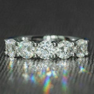 5 Stone Moissanite Wedding Band Round Cut Anniversary Ring 925 Sterling Silver Engagement Stacking Band Promise Ring Gift For Women