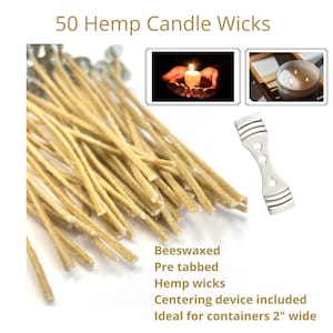 Hemp Wick For Candles, Wicks For Candle Making, Low Smoke Natural Beeswax Hemp Core, Gift For Candle Maker, 6 or 10 Inches, Pack Of 50 Wicks