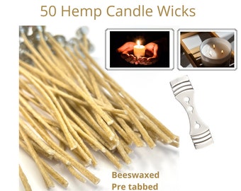 Hemp Wicks for Candle Making, Orangic Low Smoke Natural Beeswax Hemp Core, Gift for DIY Candle Maker, 6 or 10 Inch, 1 Pack or 1 Lb