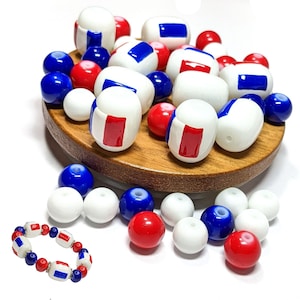 Glass Beads Bulk For Bracelet Making, France Flag Beads, Red White Blue Country Beads Craft DIY Jewelry Supplies, Gift For Beader 40pcs