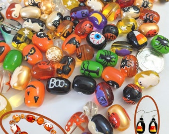 Halloween Glass Beads Bulk, Spooky Gothic Ghost Pumpkin Spider Bead For Bracelet Earrings, DIY Jewelry Supplies Gift For Beader, 20 or 40 pc